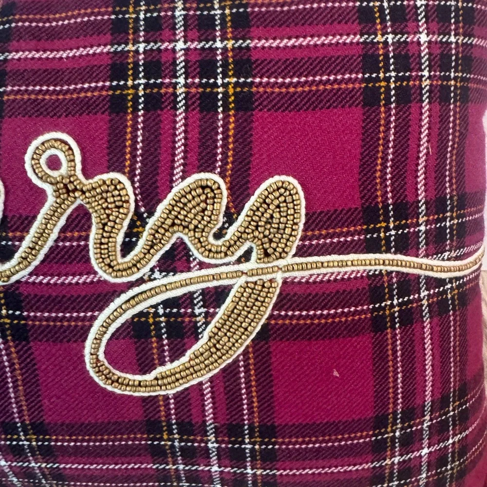 Pier 1 Plaid Merry Beaded Holiday Pillow